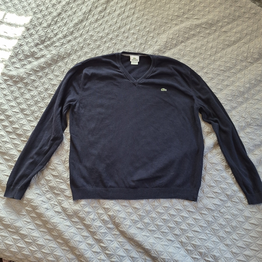 Lacoste Men's Dark Blue V-Neck Sweater, XL